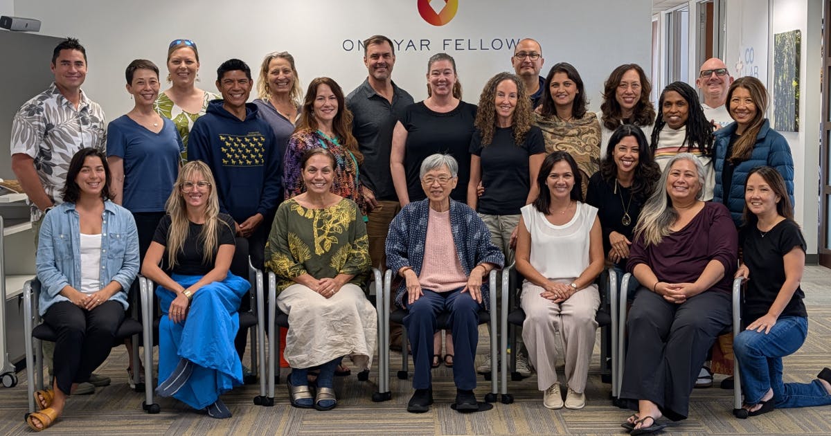 Photo of a large group of Omidyar Fellows with guest speaker Norma Wong