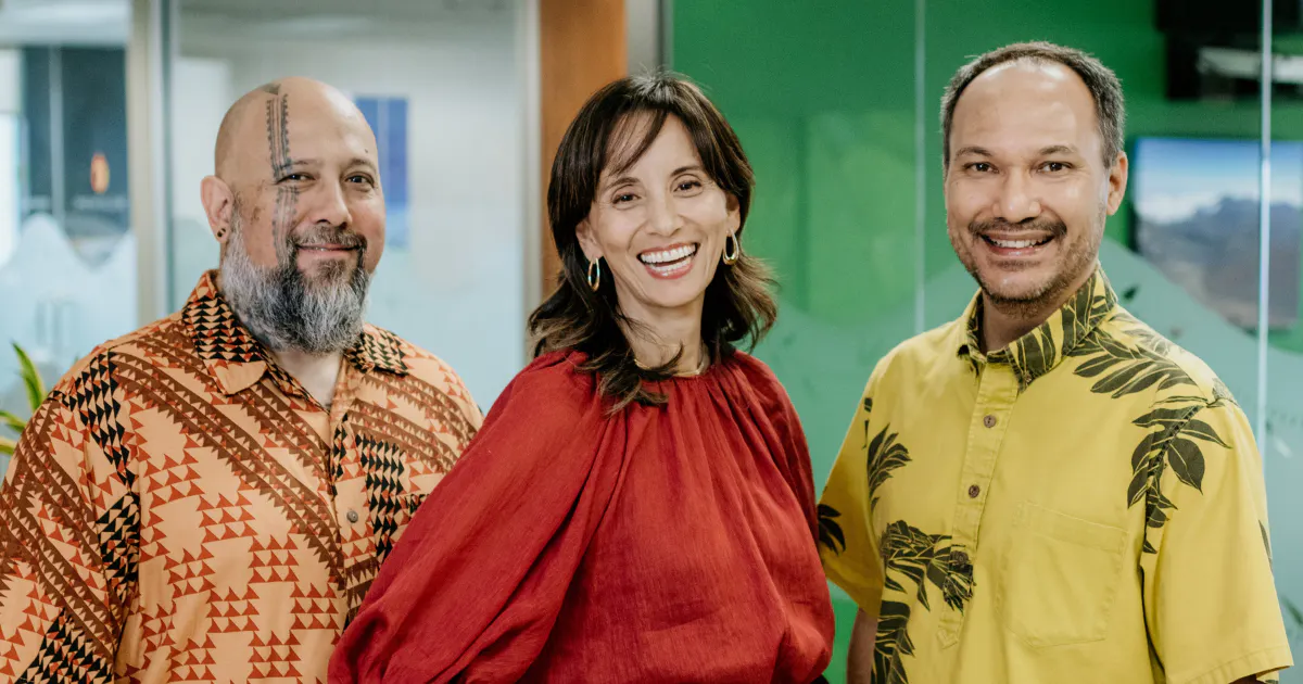 Photo of Babā Yim, Noelani Goodyear-Ka‘ōpua, and Olin Lagon