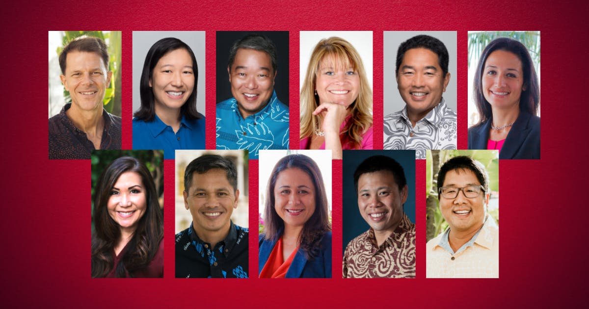 Composite photo of Stuart Coleman, Elisia Flores, Scott Higashi, Erika Lacro, Rich Matsuda, Ka‘iulani Sodaro, Jodi Endo Chai, AJ Halagao, Ka‘iu Kimura, John Leong, Mark Noguchi