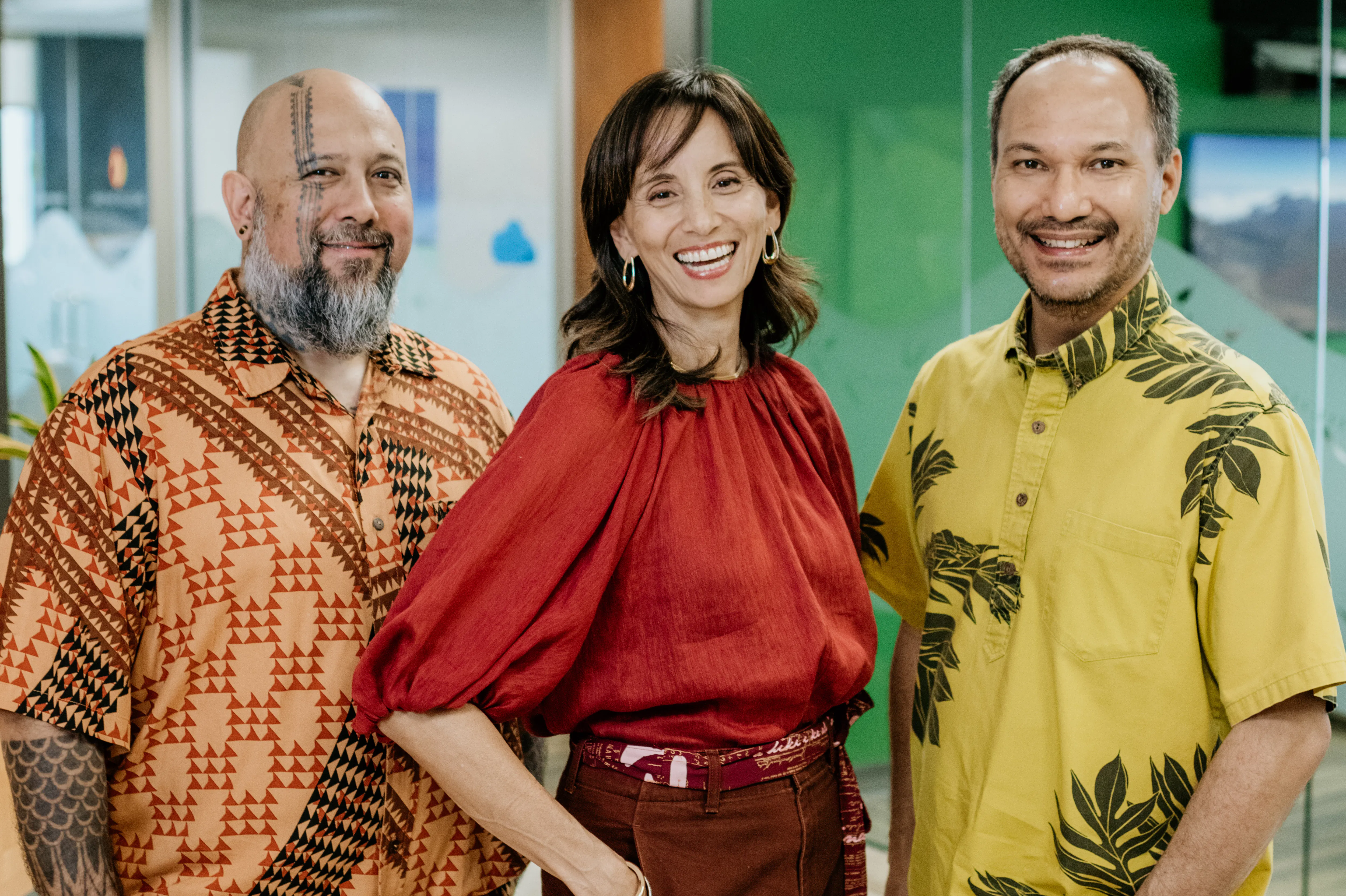 Photo of Babā Yim, Noelani Goodyear-Ka‘ōpua, and Olin Lagon
