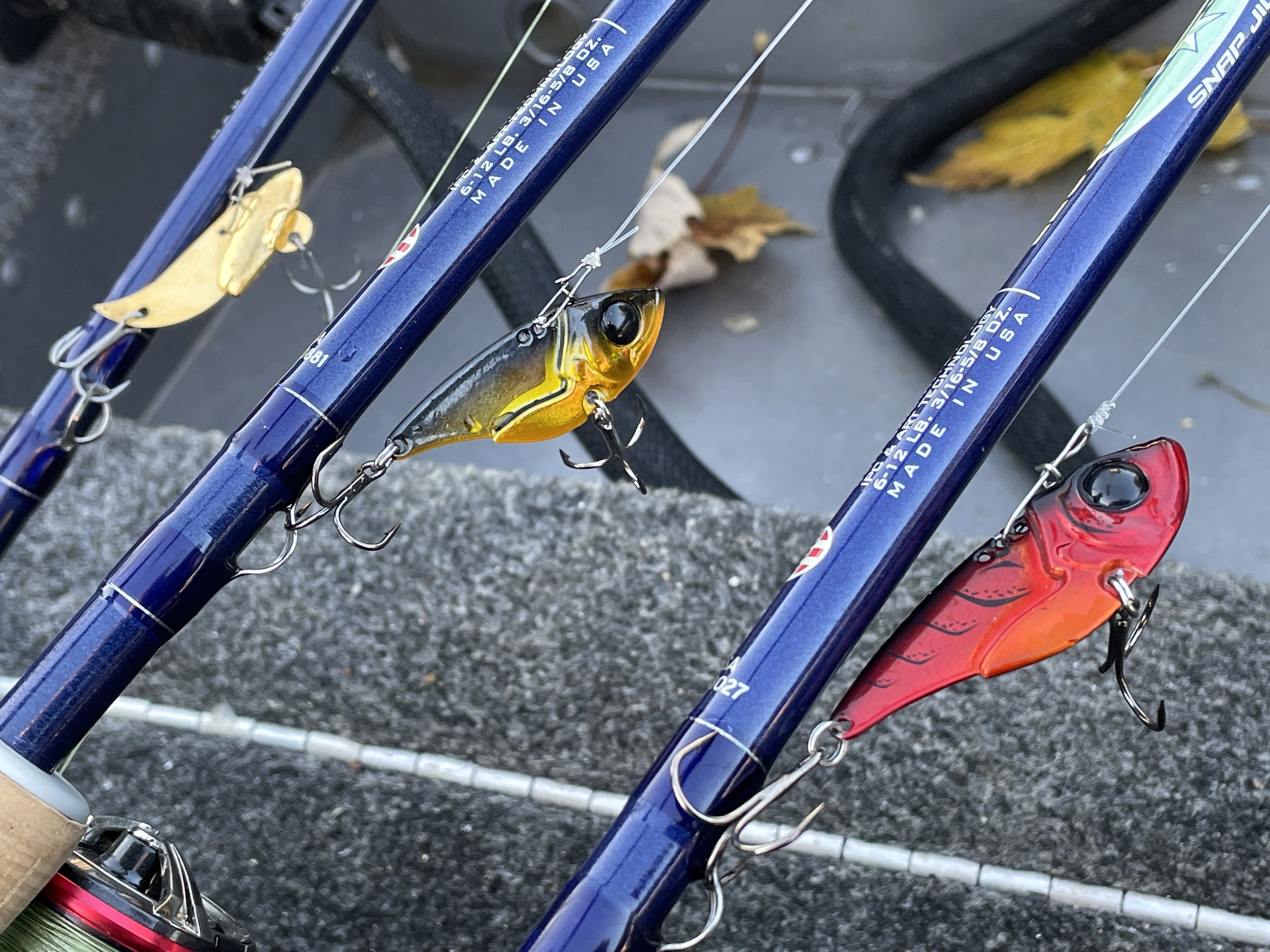Blade baits rigged for fall fishing