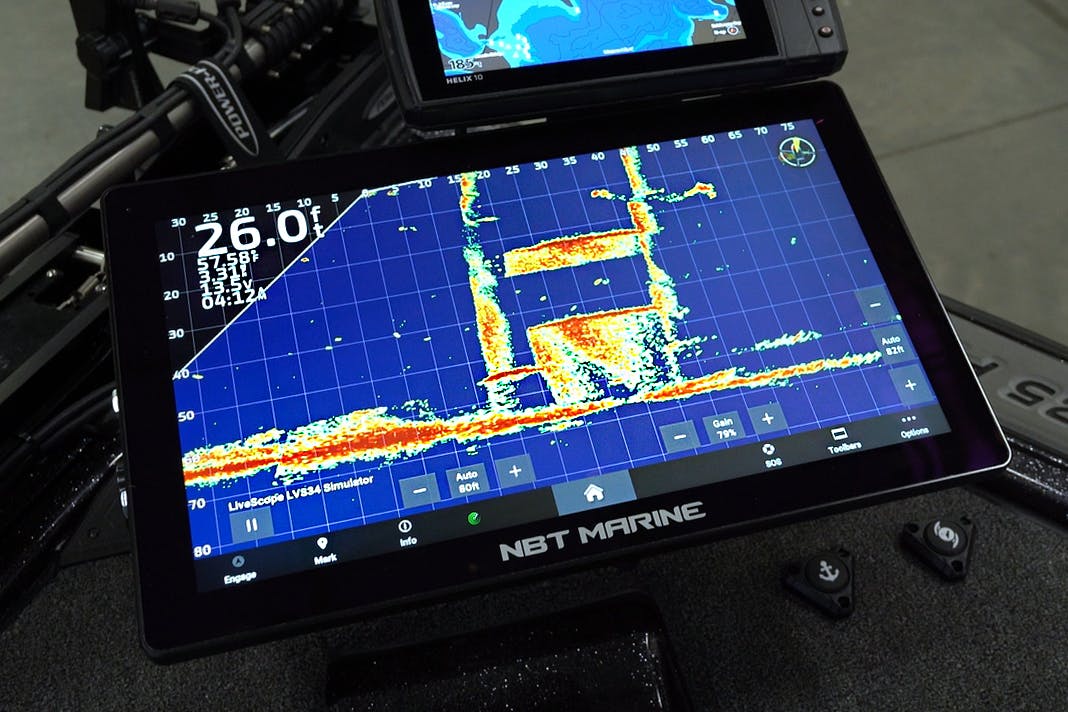 NBT Marine screen showing Garmin LiveScope in Forward mode