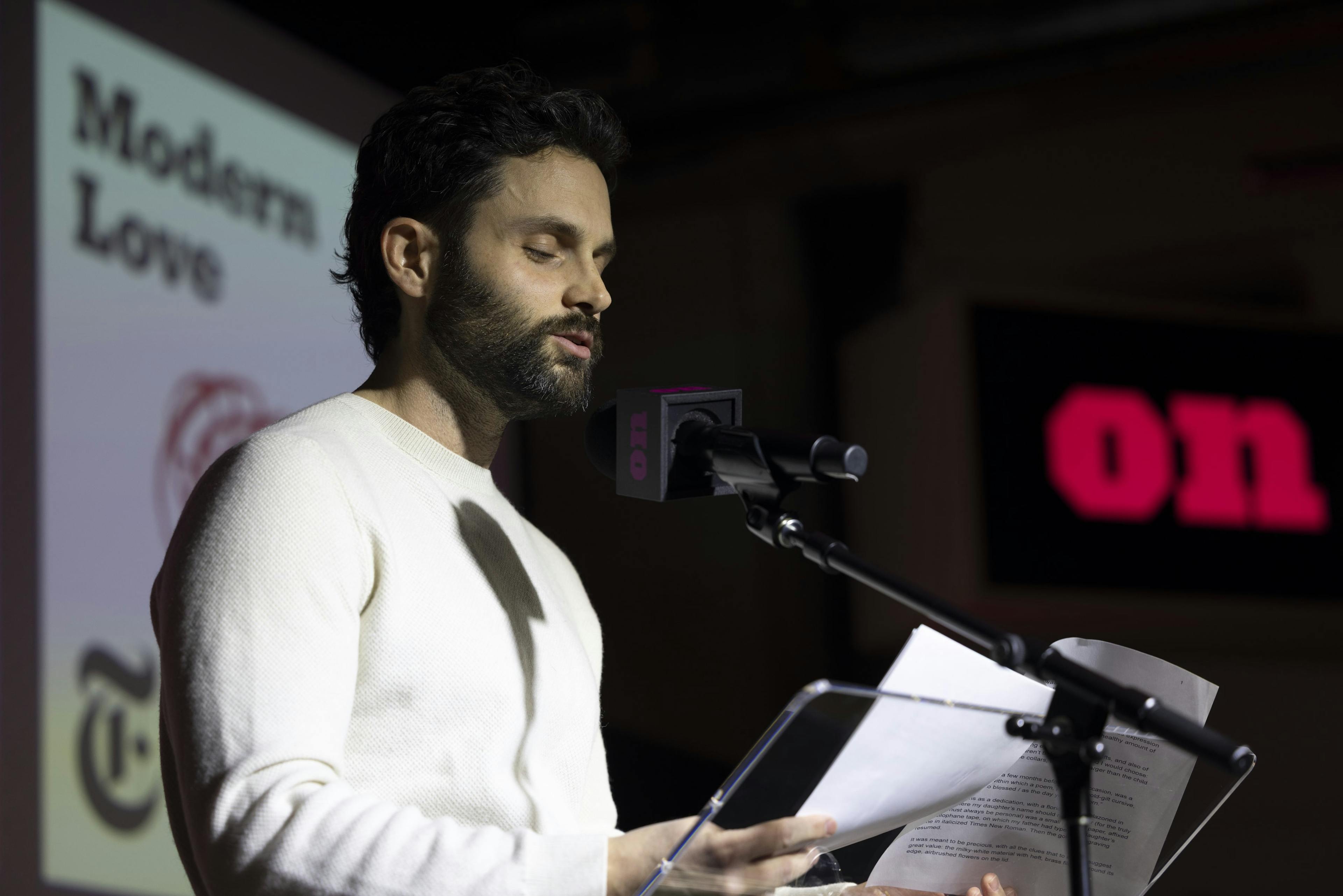 Penn Badgley on stage at On Air Fest 2025.