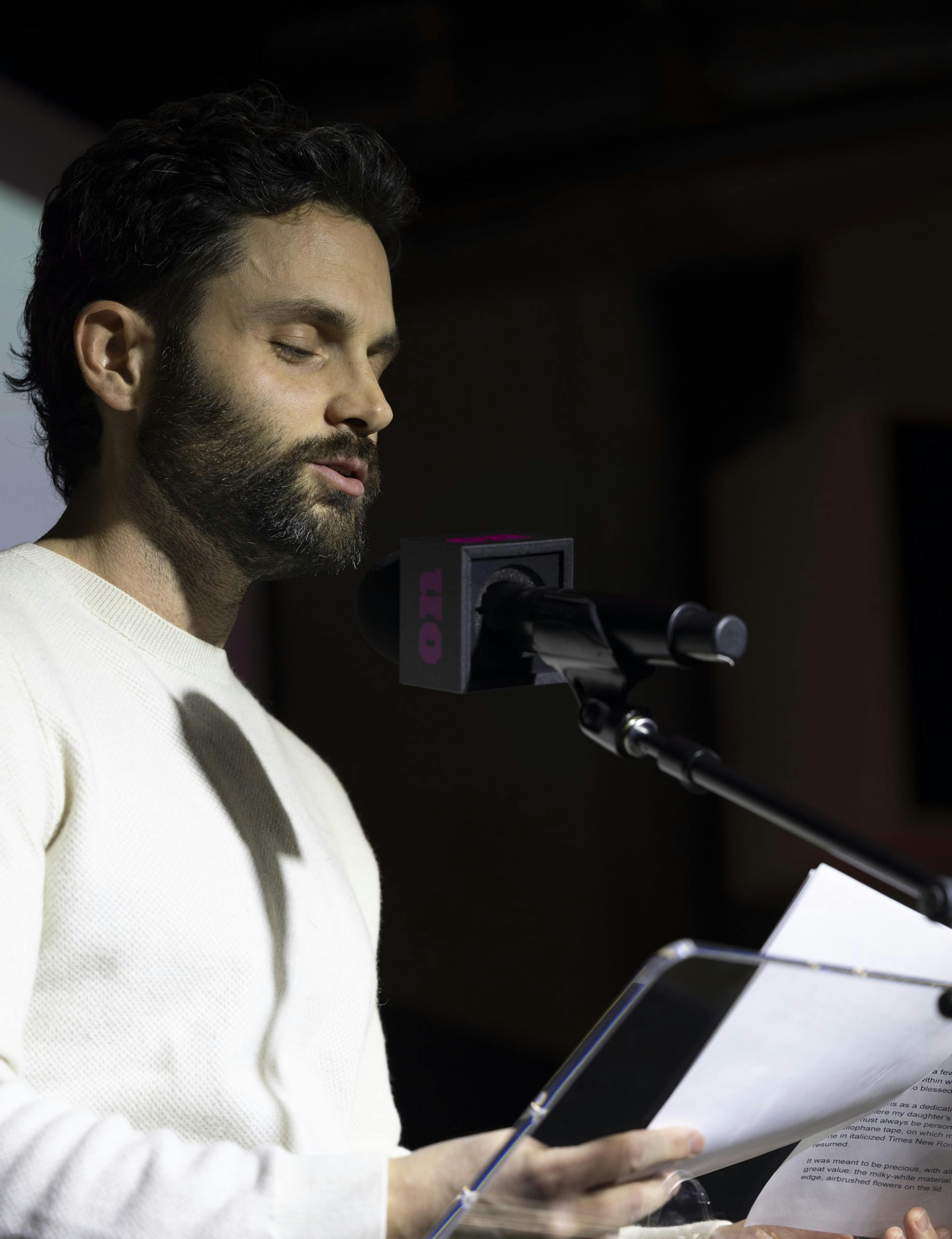 Penn Badgley on stage at On Air Fest 2025.