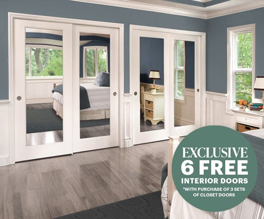 sliding mirrored closet doors with promotion badge