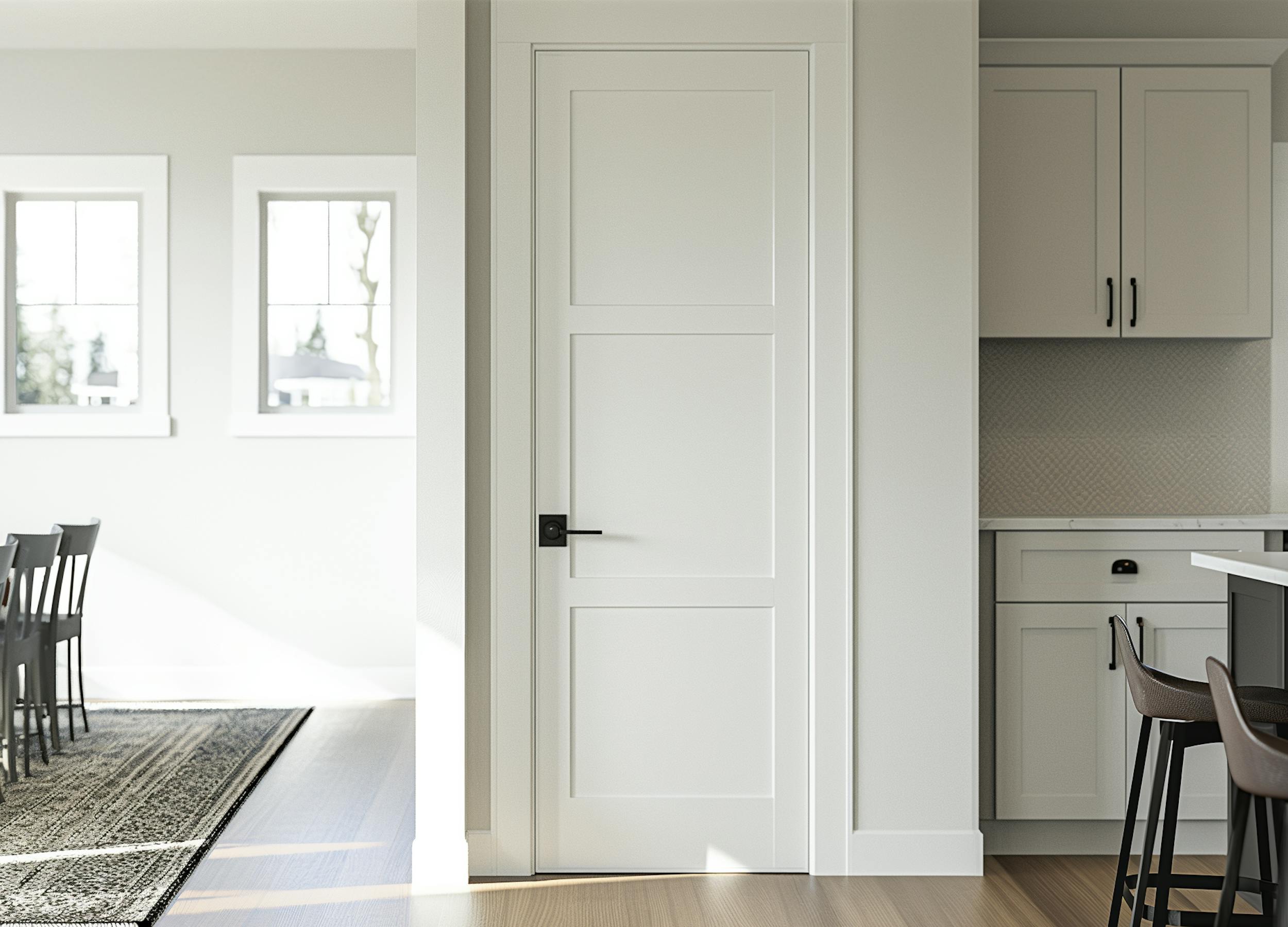 A 3 panel shaker door in a modern kitchen. A 3 panel shaker door in a modern kitchen.