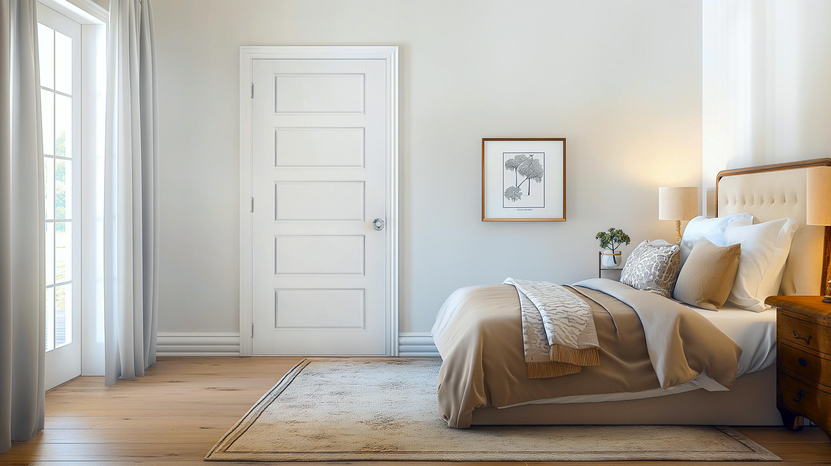 Interior door in spacious bedroom