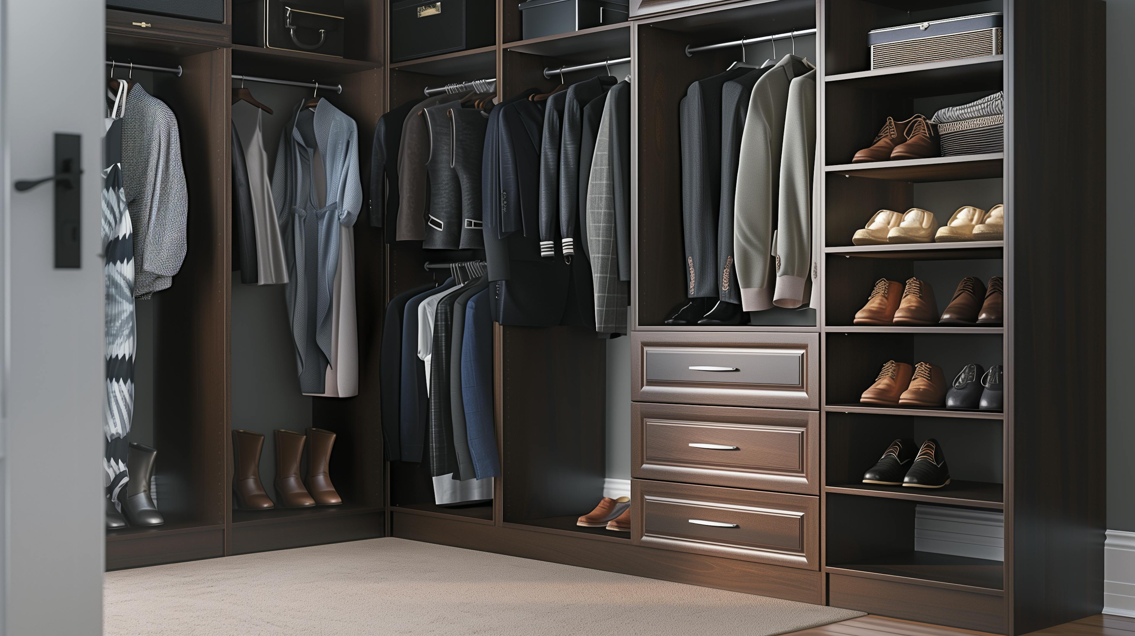 Classic dark wood closet organizer