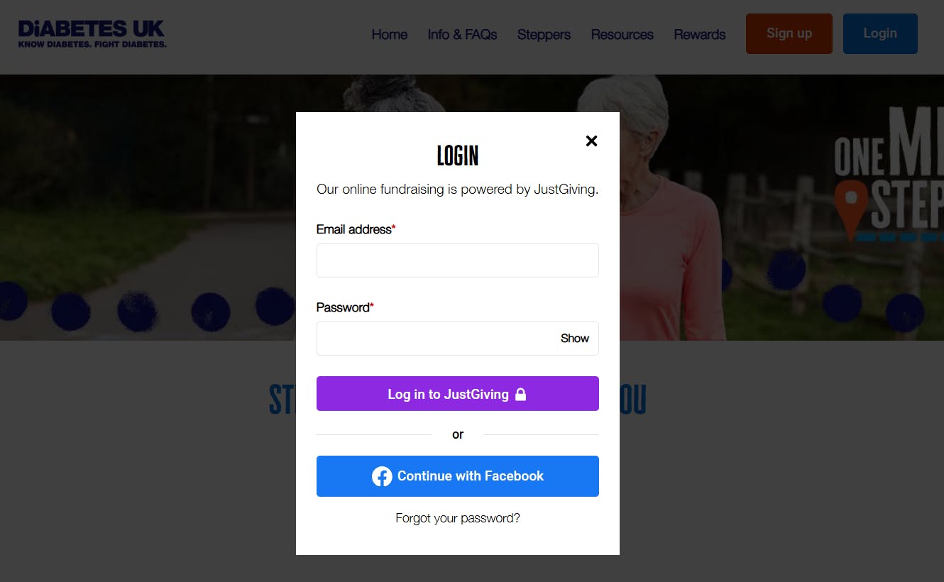 screenshot of the log in page 