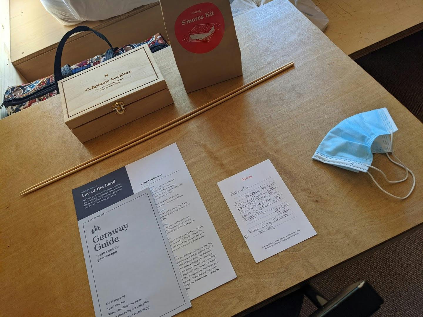 Cabin welcome kit placed on the table