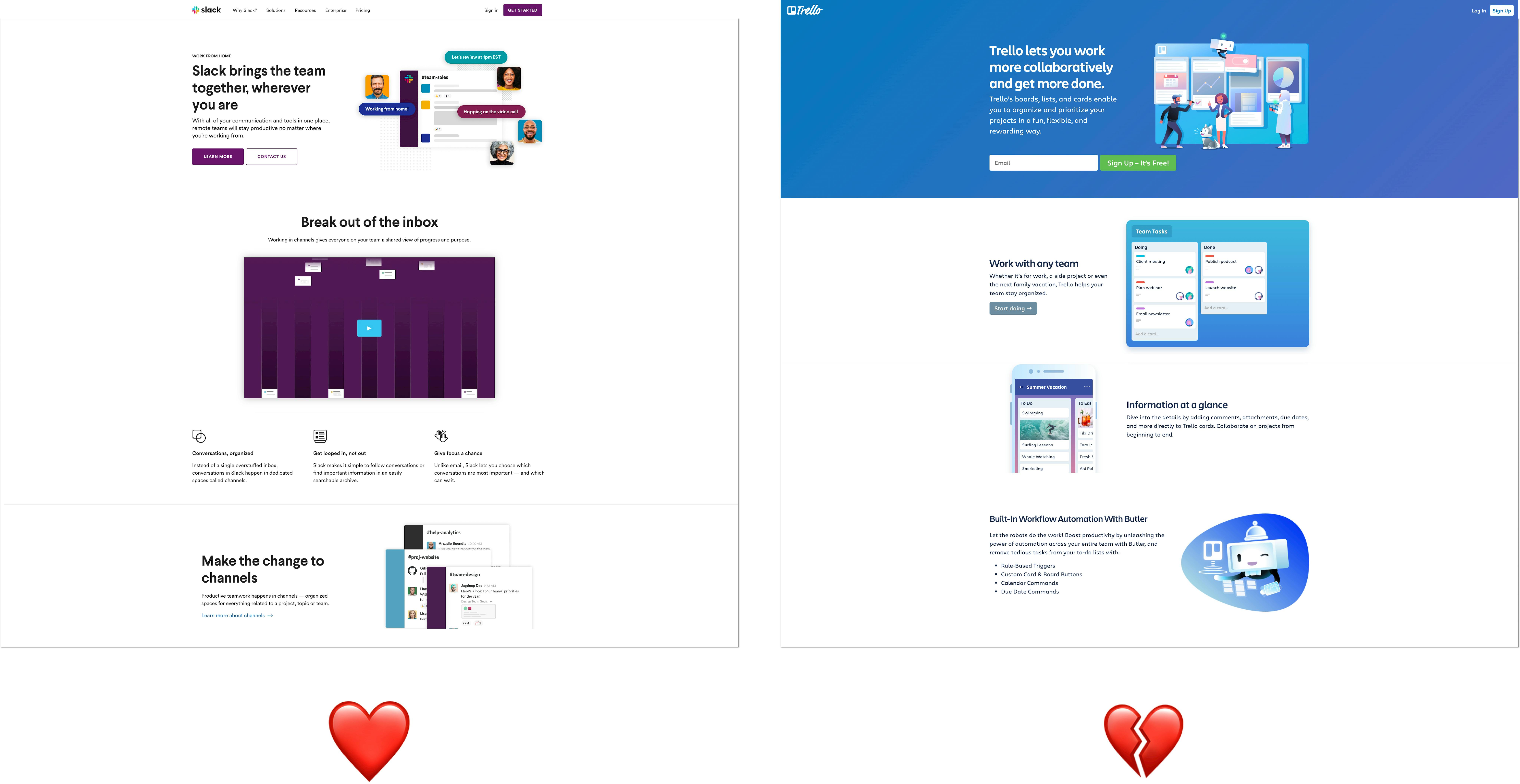 Slack vs. Trello Homepage