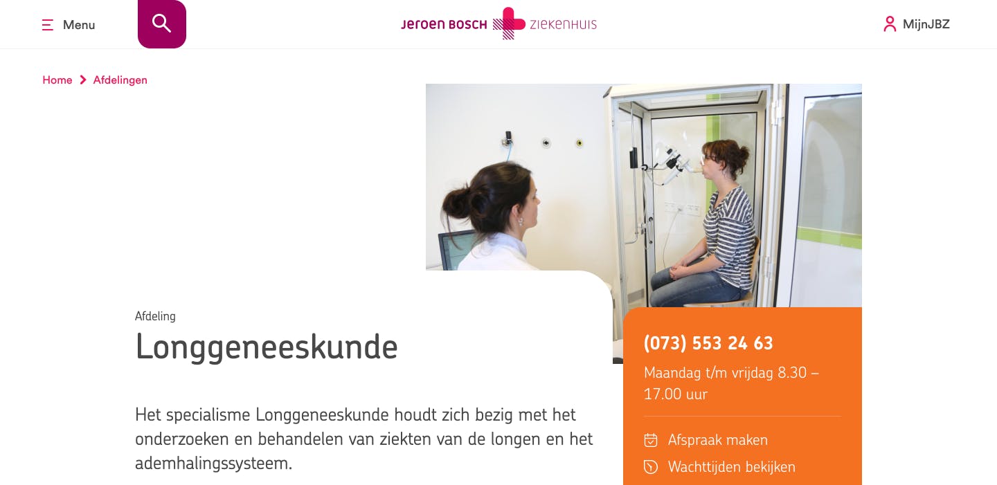 Afdelingspagina Jeroen Bosch Ziekenhuis website