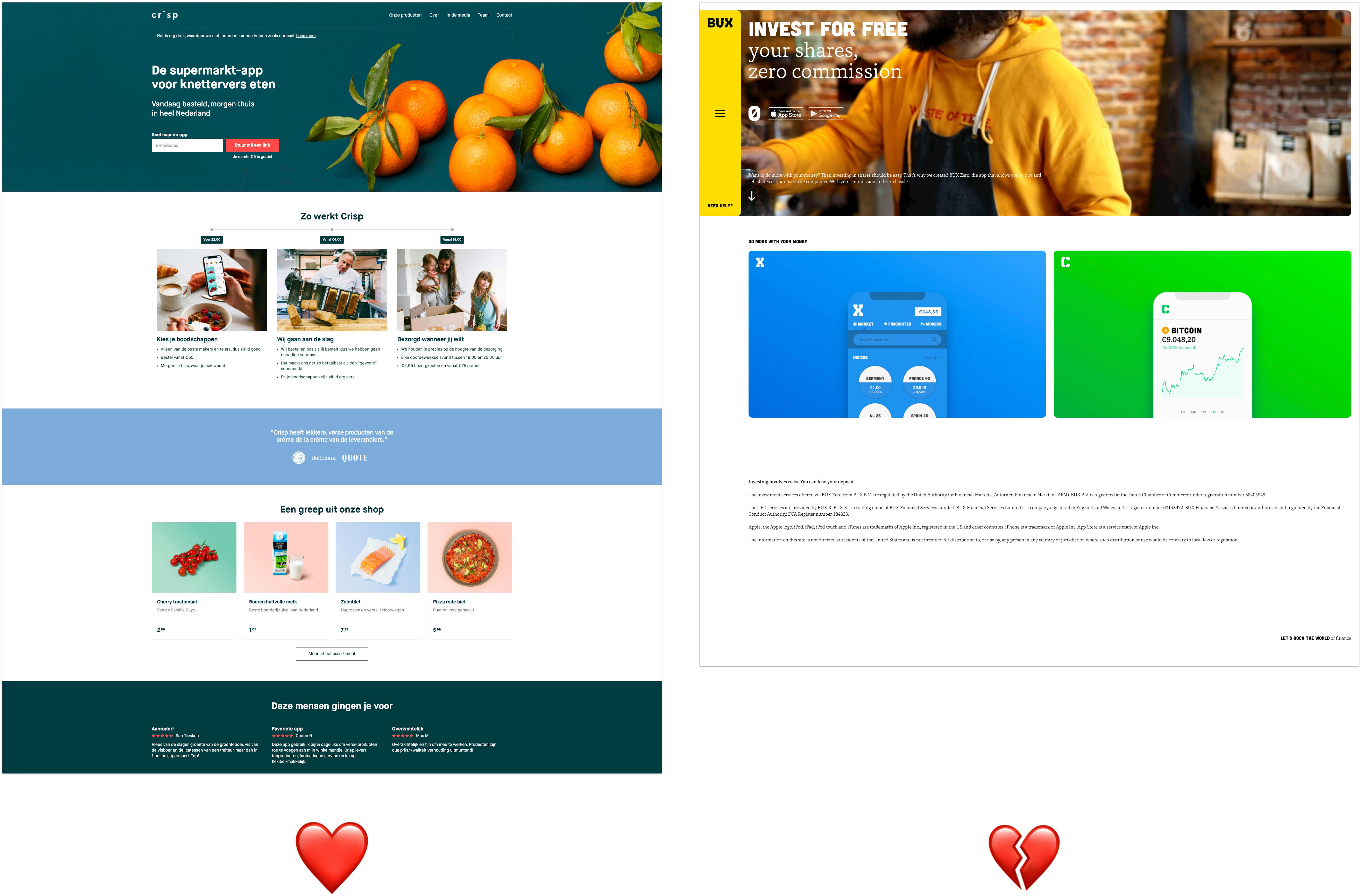 Crisp vs. Bux Homepage