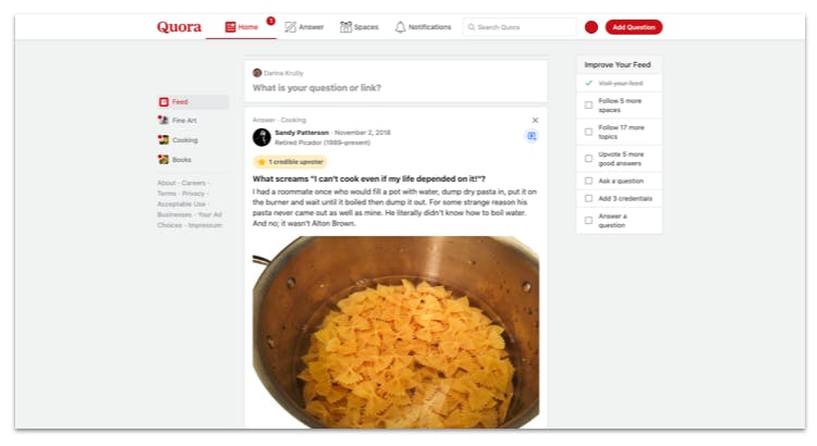 De user onboarding van Quora