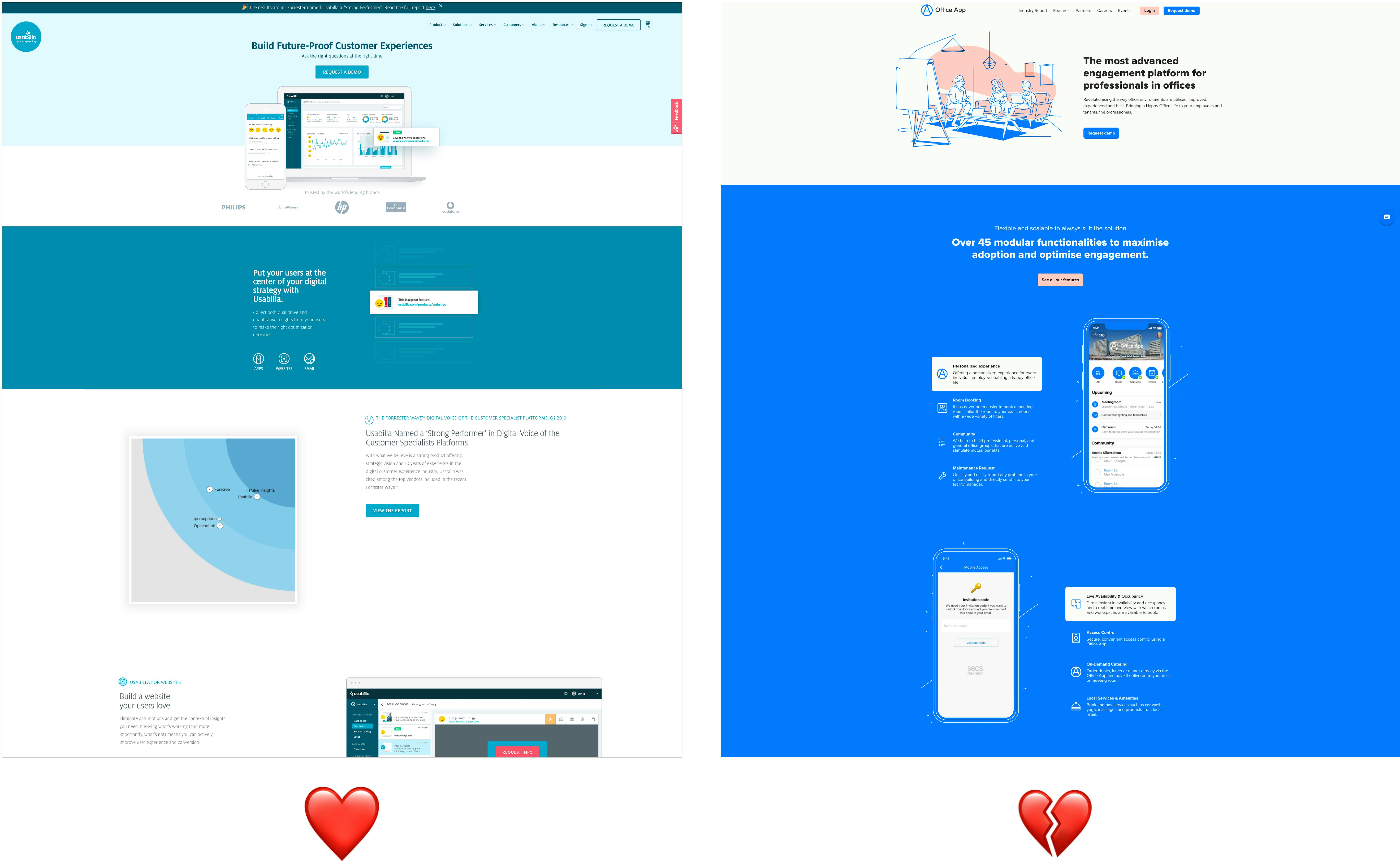 Usabilla vs Office app homepage