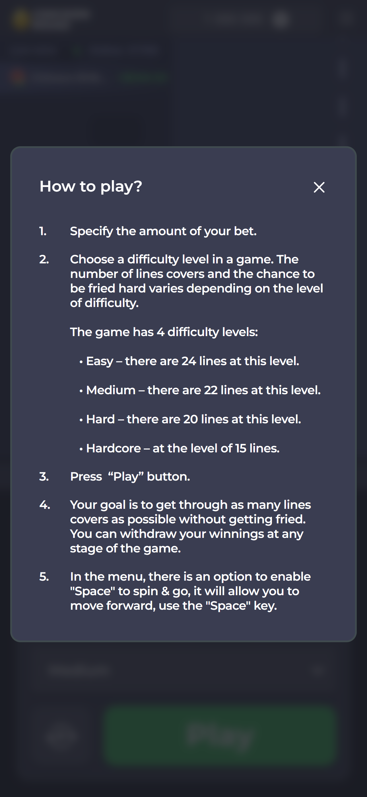 1 - Choose a difficulty. 