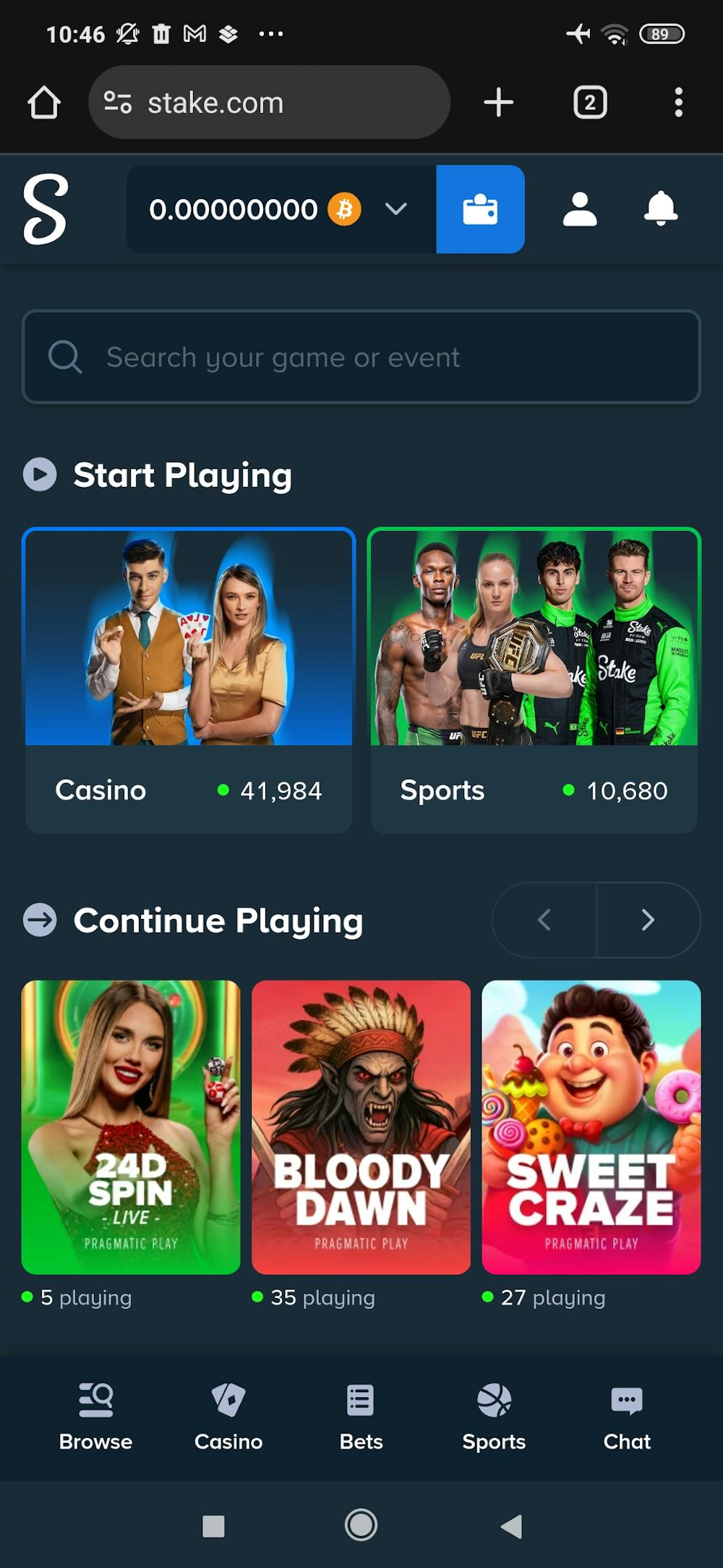 Log in to your casino account