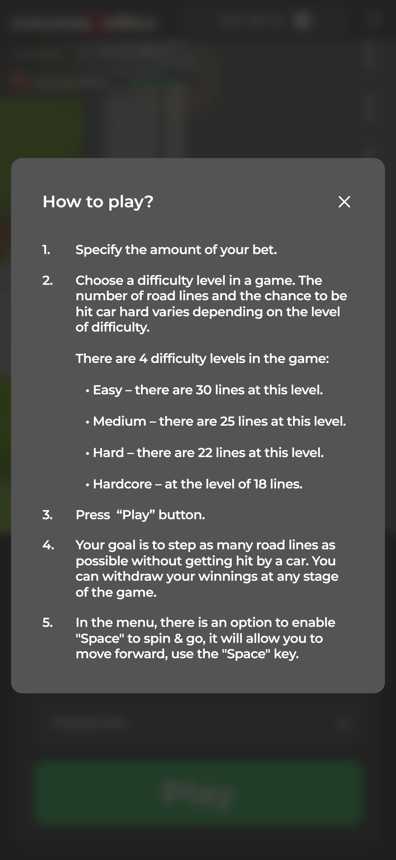 1 - Choose a difficulty.