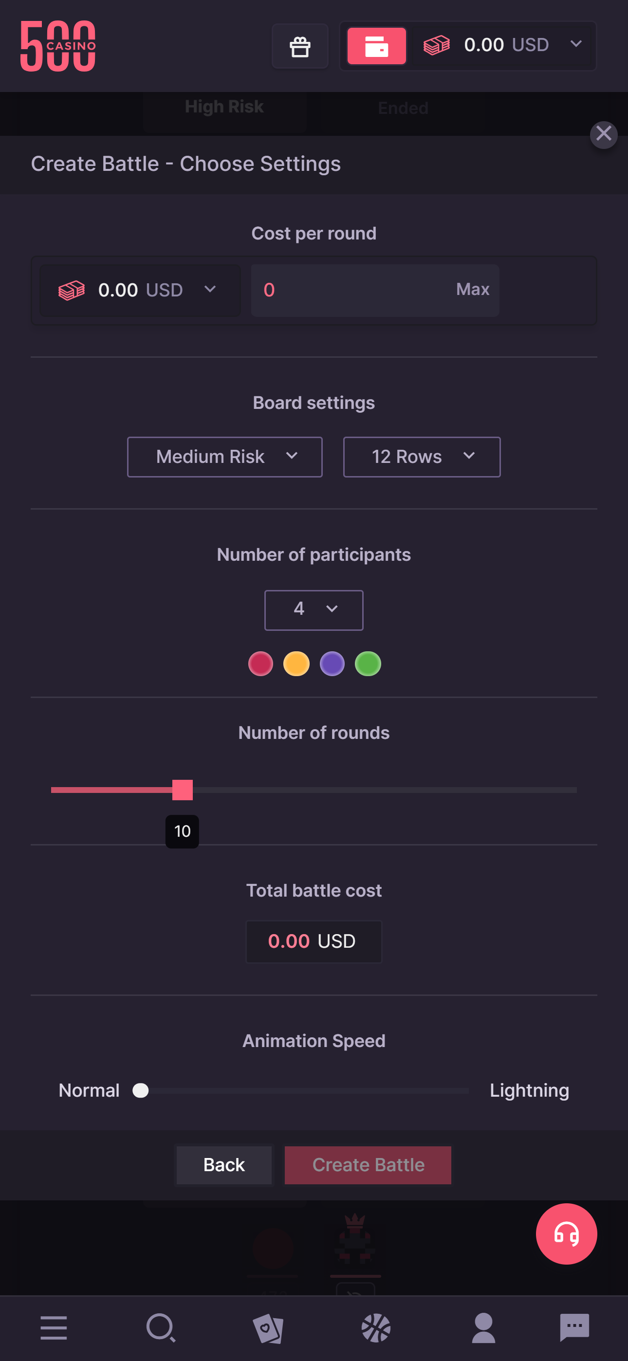 500Casino Plinko Battle