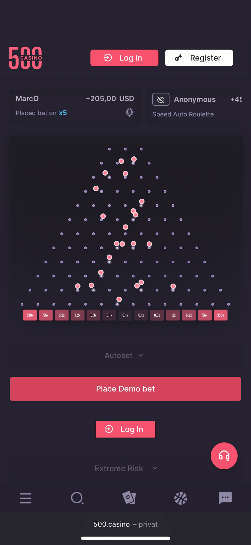 500Casino Crypto Plinko