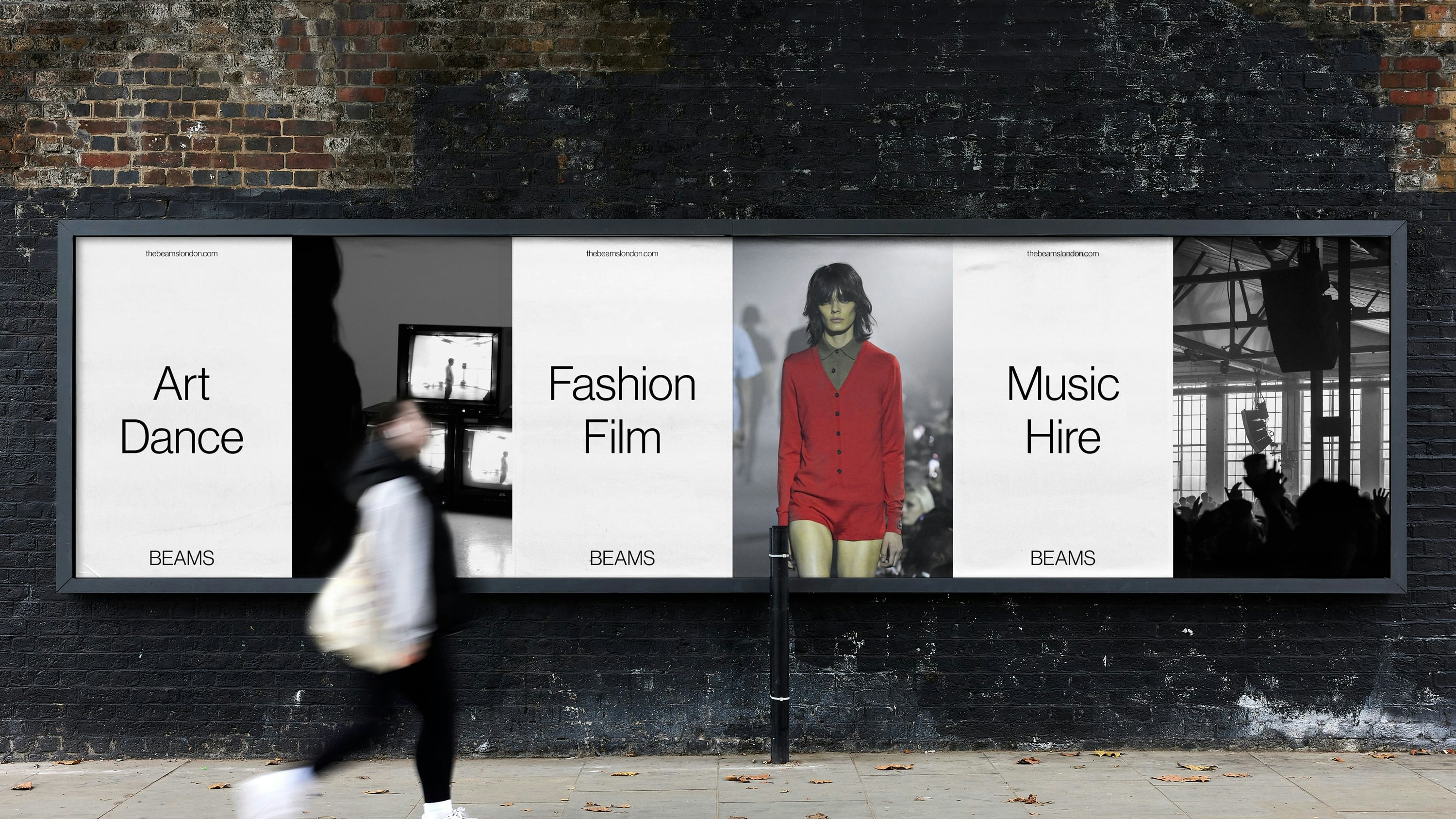 Paste-ups advertising The Beams' diverse cultural offer.