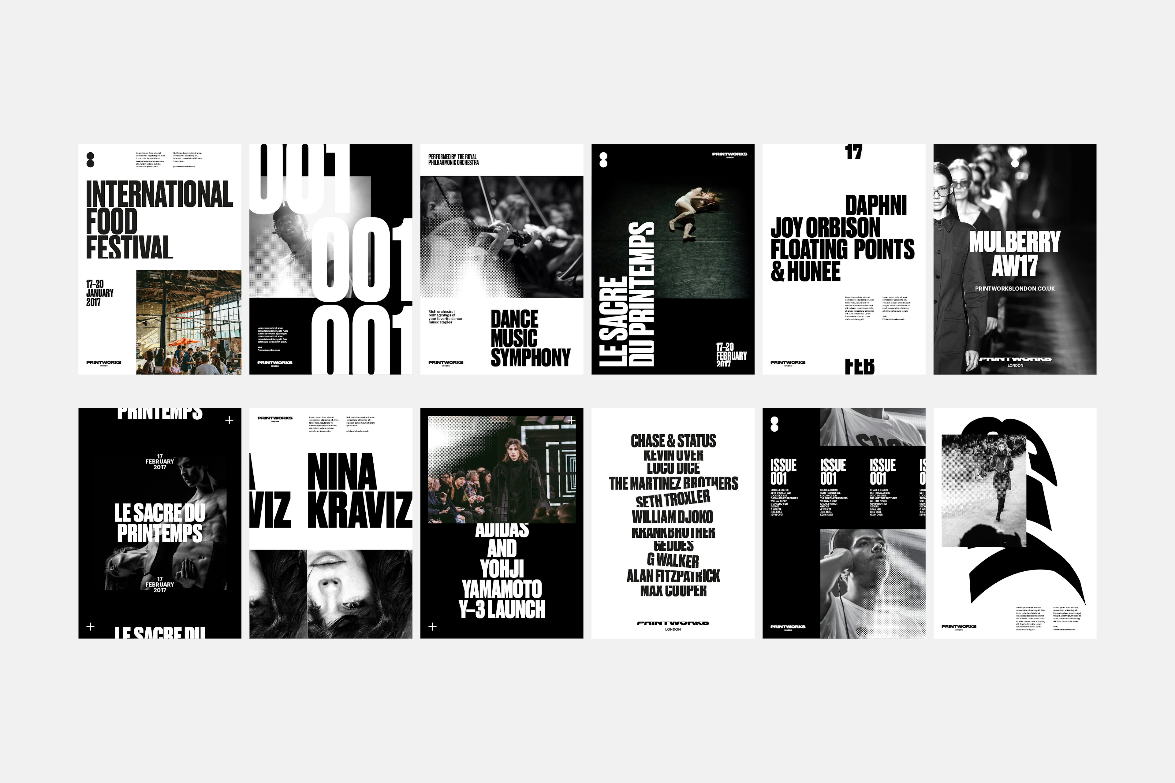 A set of poster designs for Printworks London.