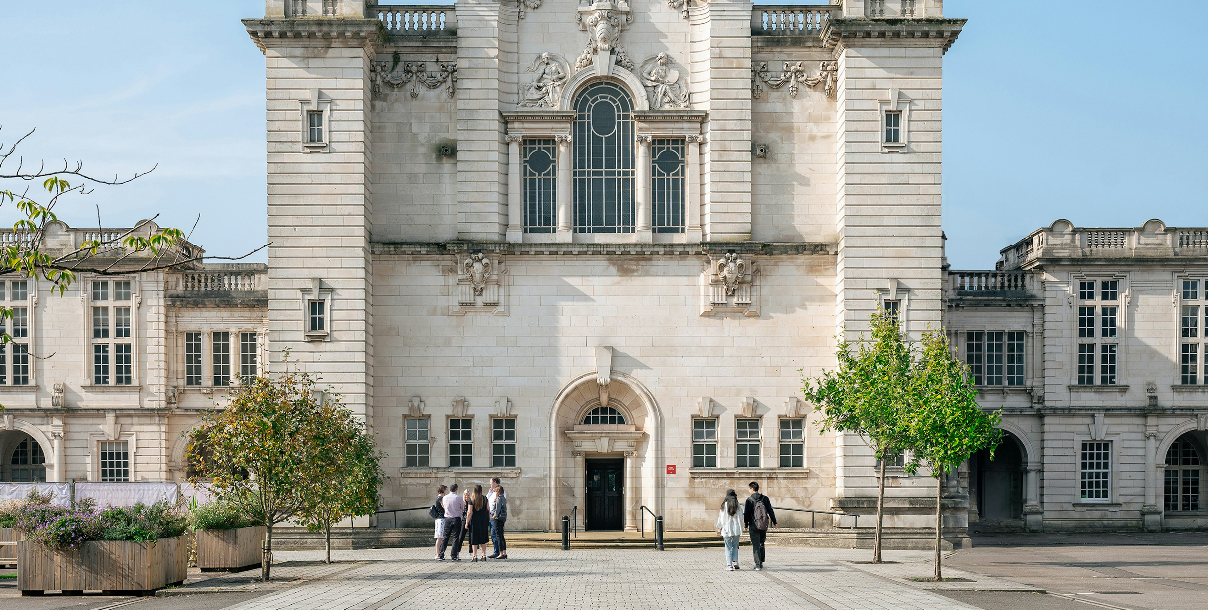 The facade of Cardiff University's main building.