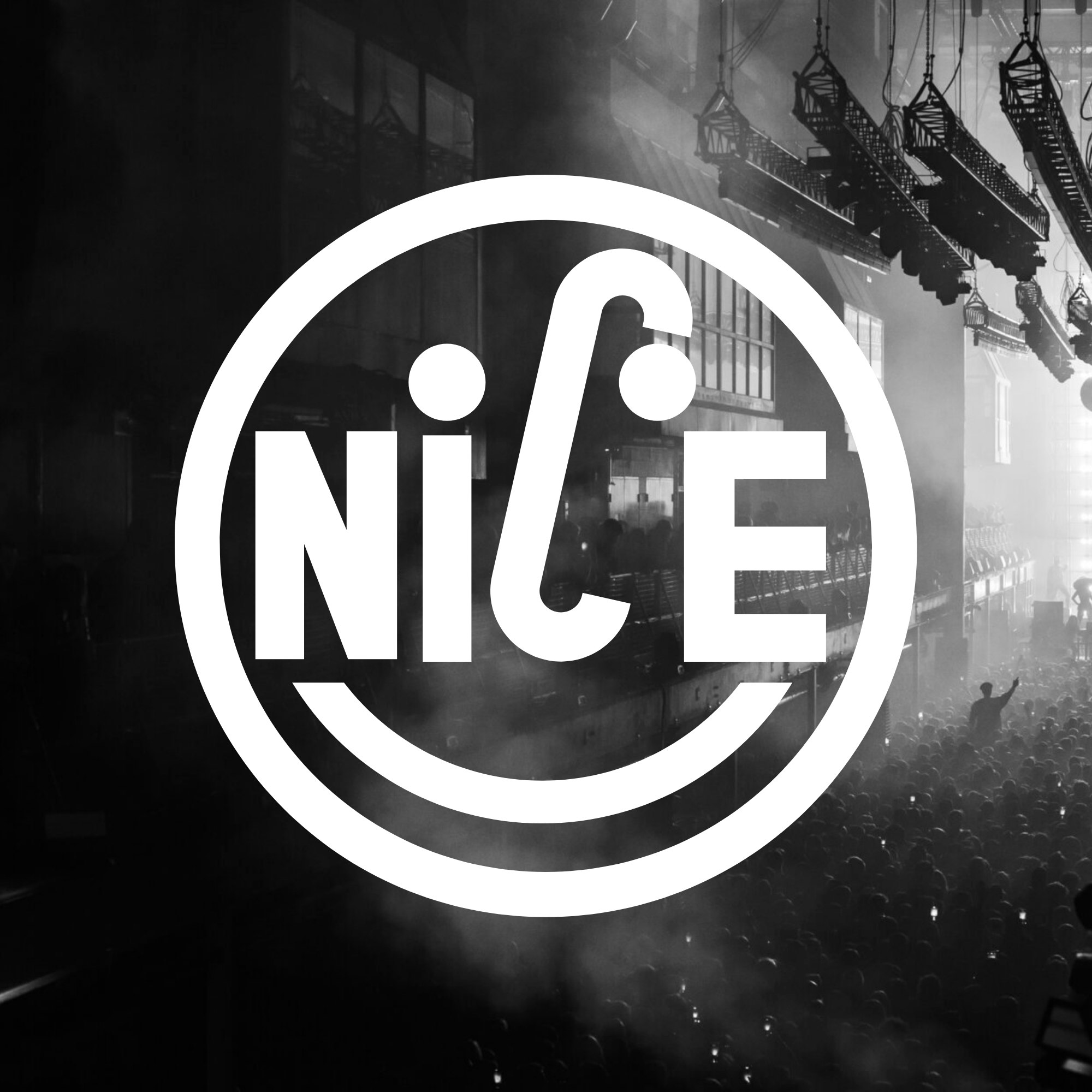 The It's Nice That logo over a black and white photograph of the Printworks' interior.