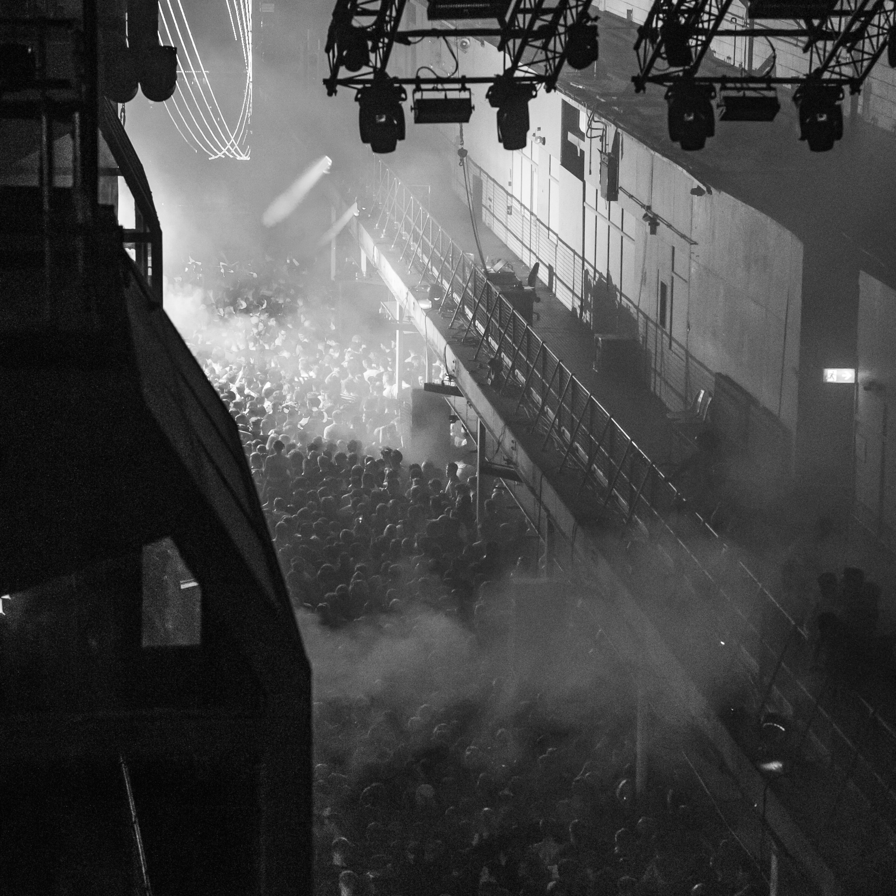 Crowds at a music performance at Printworks London.