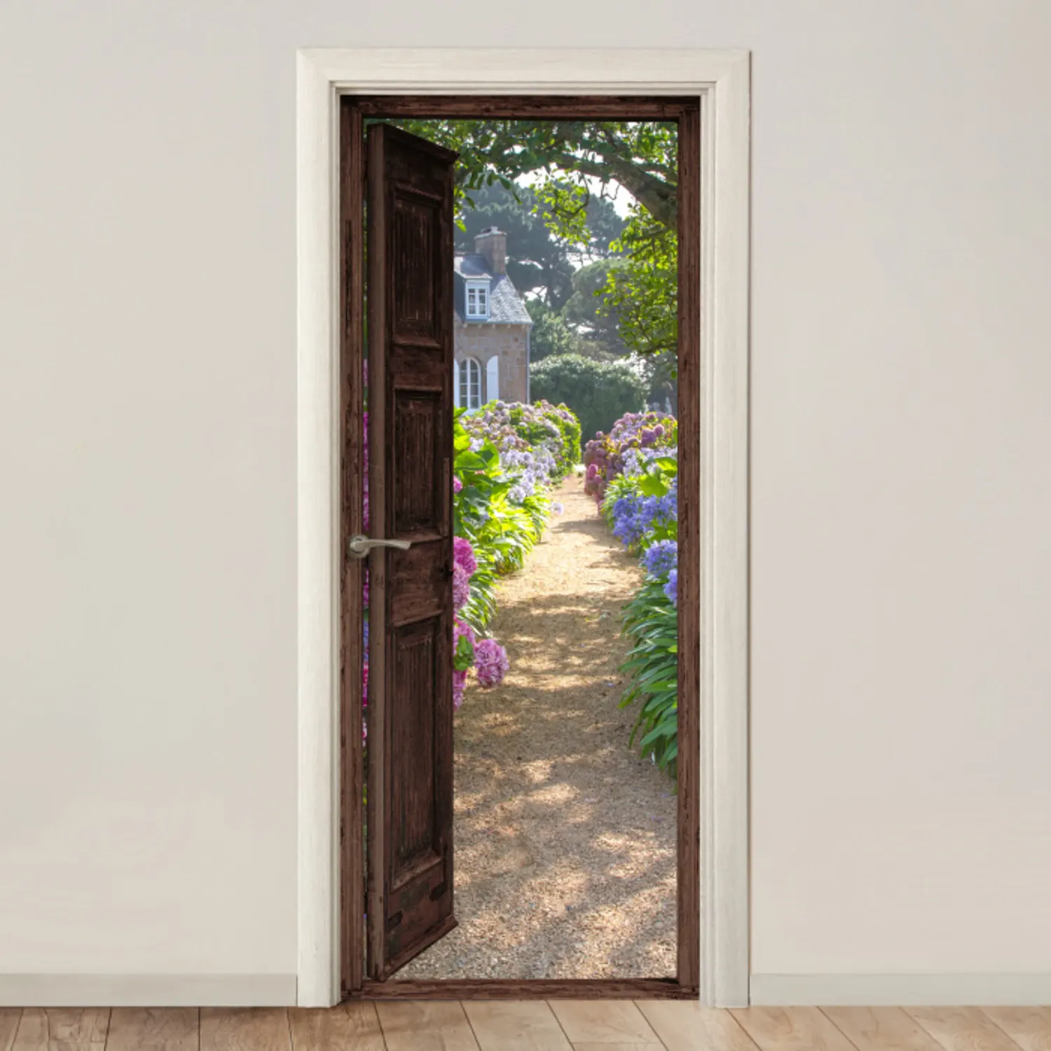 Deursticker - Doorkijk - Hortensia - Deur - Bloemen - Natuur
