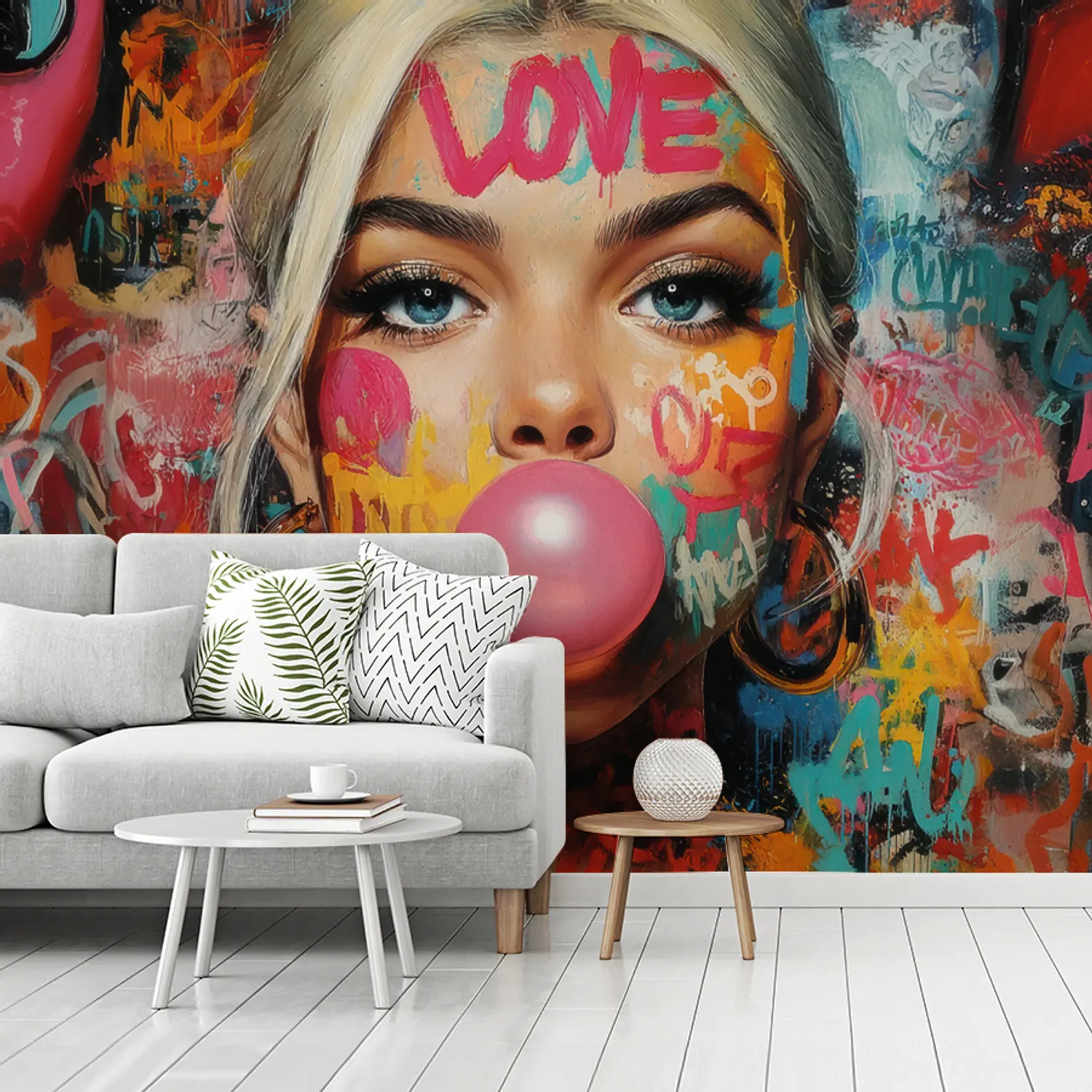 Behang - Vrouw - Kauwgom - Graffiti - Love