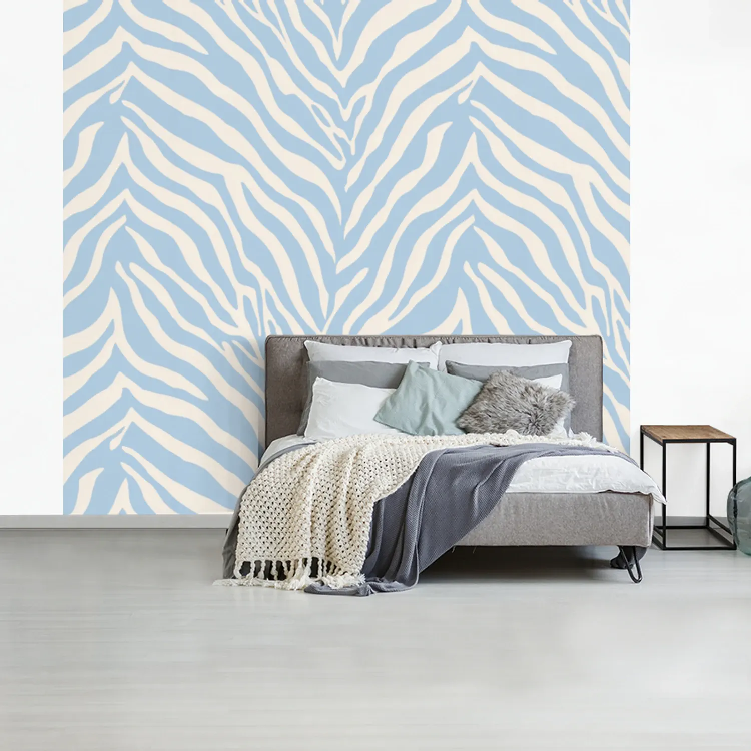 Behang - Zebra - Motief - Blauw - Wit