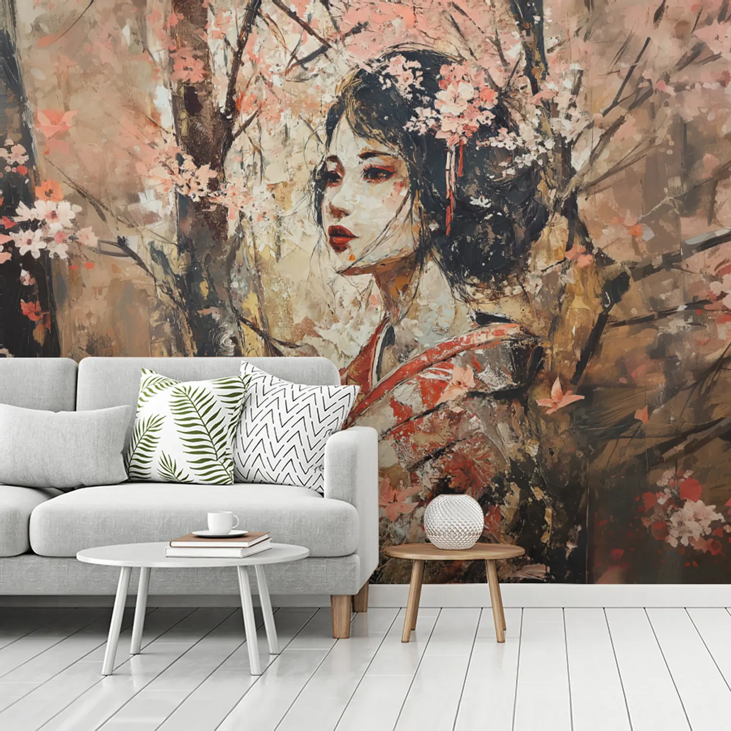 Behang - Kimono - Vrouw - kersenbomen