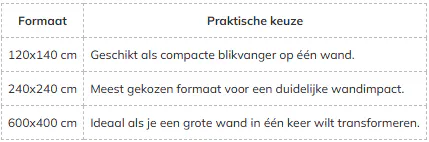 tabel met formaten en advies