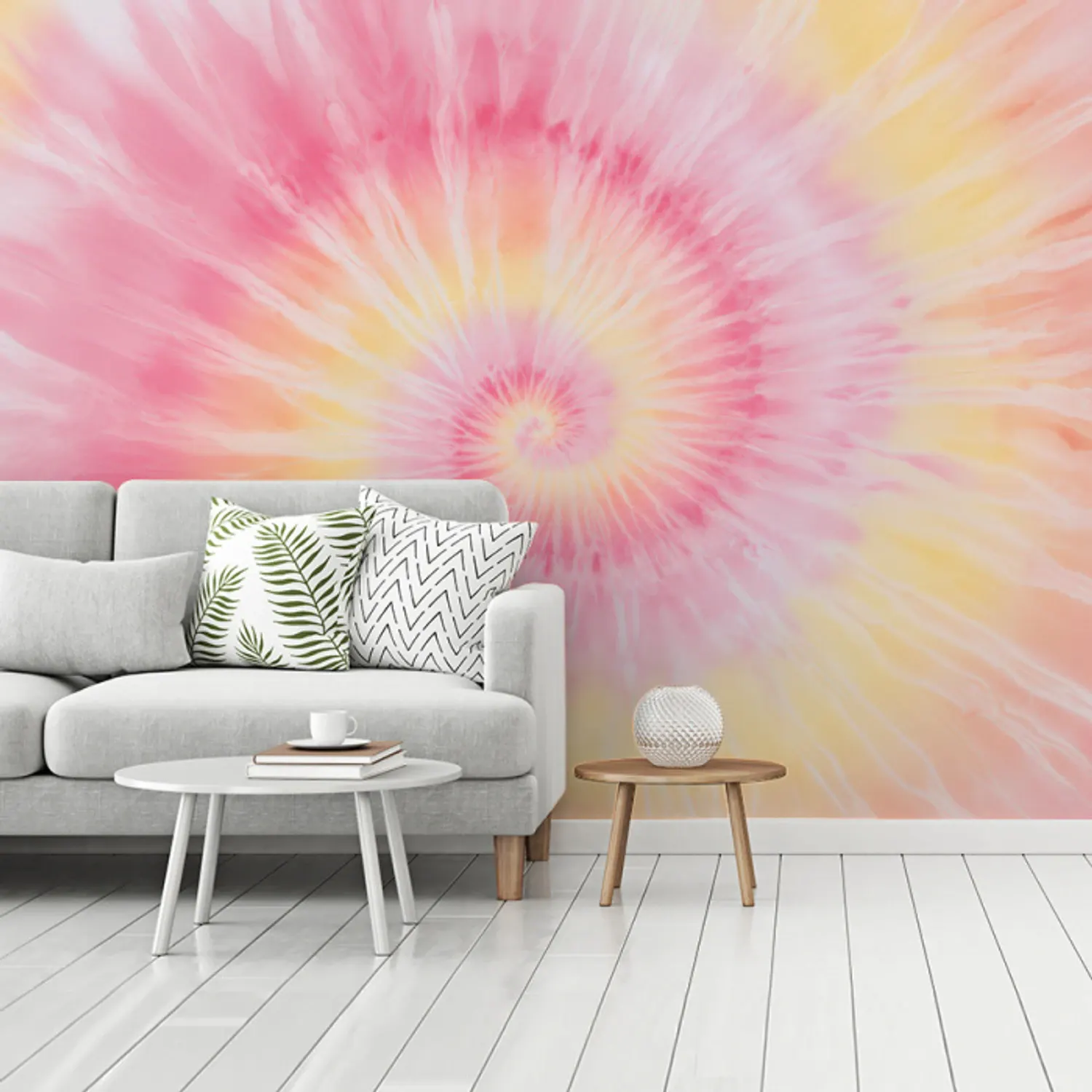 Behang - Patroon - Tie Dye - Pasteltinten - Roze