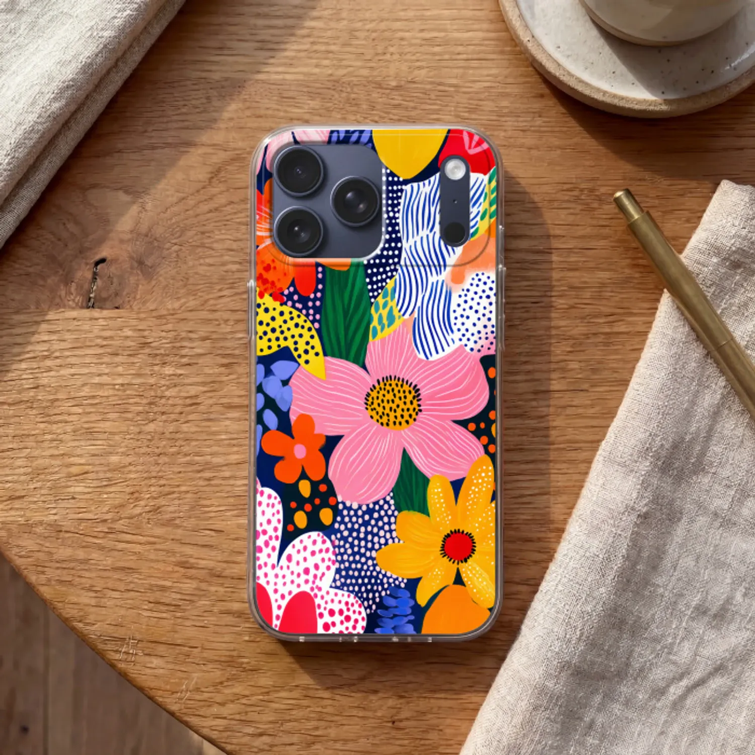 Telefoonhoesje Softcase - Kleurrijk - Bloemen - Abstract - Stippen