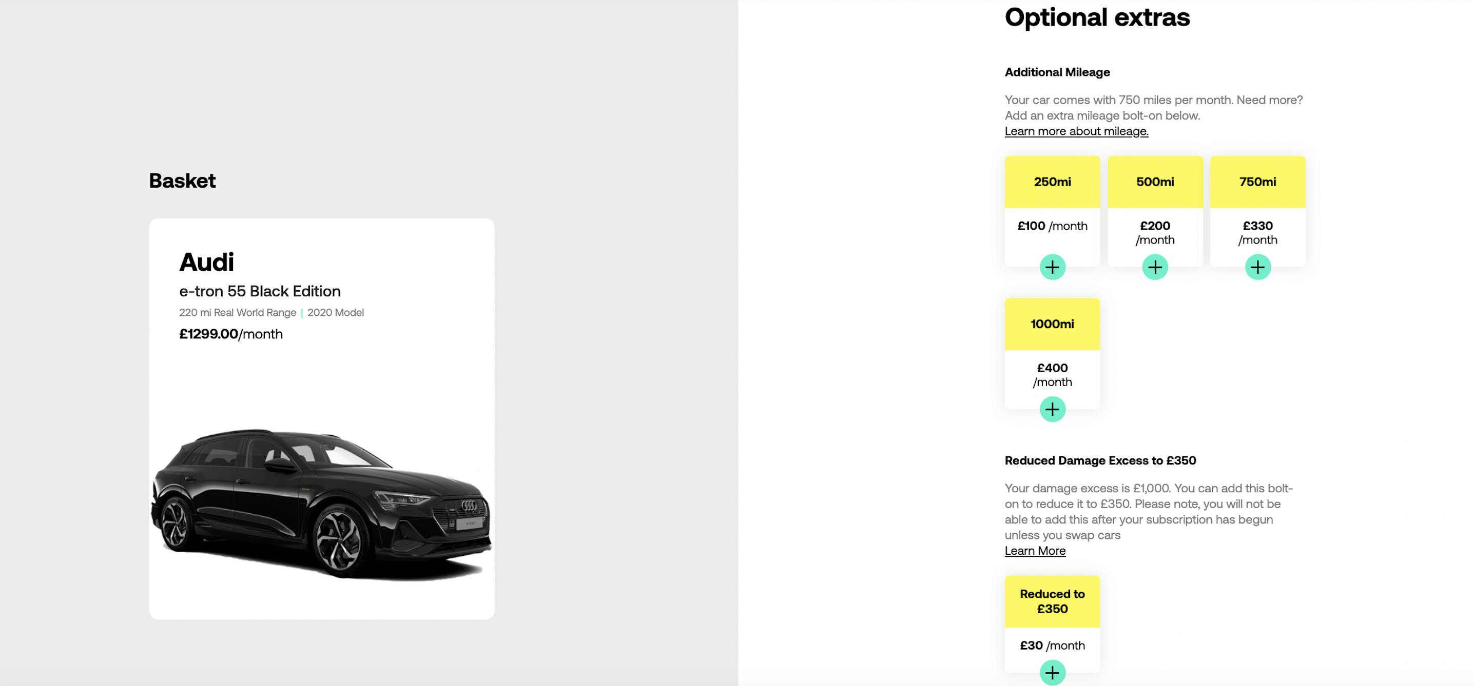 Audi e-tron electric car optional extras page