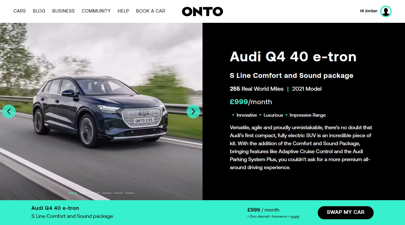 Audi Q4 40 e-tron car page
