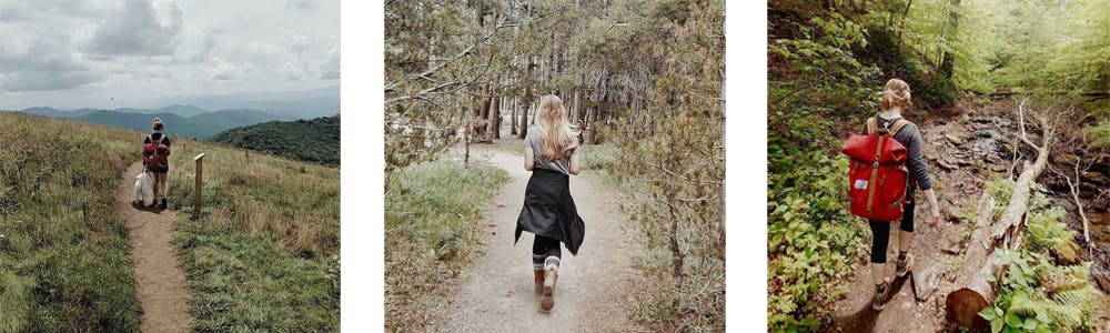 photo collage of woman outdoors hiking 