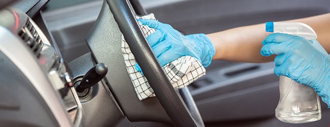 Disinfecting a car steering wheel