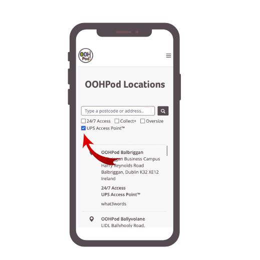 OOHPod Locations filtered by UPS Access Point