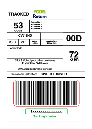 Yodel Label - Tracking Number Example - How to use OOHPod and Yodel