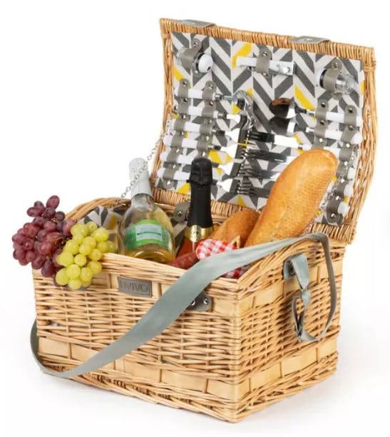 Livivo Picnic Wicker Basket for 4 - including Large Insulated Cool Bag & CutlerySet from Debenhams UK 