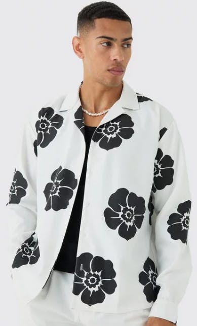 OVERSIZED FLORAL PRINT SOFT TWILL LONG SLEEVE SHIRT from boohoo uk