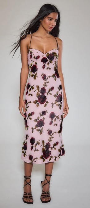 PINK ROSE DEVORE LACE-UP MIDI DRESS from rare london uk