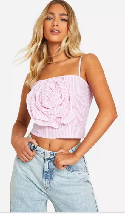 STRIPE ROSE DETAIL CAMI FROM BOOHOO UK