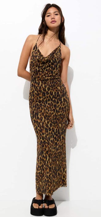 Long tulle animal print dress from pull and bear uk