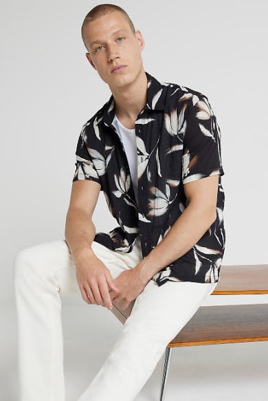 Black Regular Fit Floral Shirt from river island uk