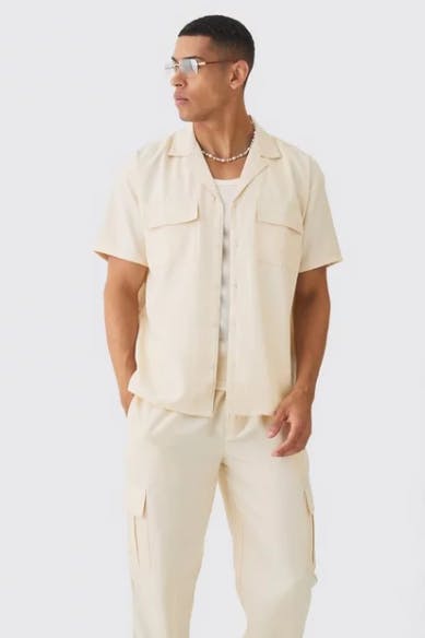 OVERSIZED REVERE SOFT TWILL CARGO POCKET SHIRT from boohoo man uk