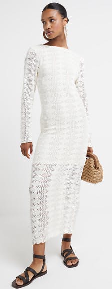 Cream Crochet Bodycon Maxi Dress from river island uk